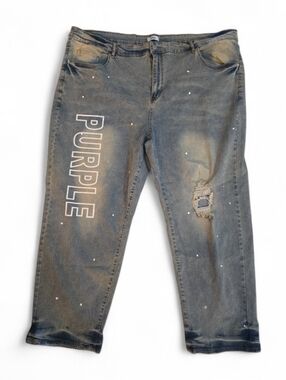 NWOT HME Paint Splatter Distressed Denim Super Strechy Jeans Size 5XL